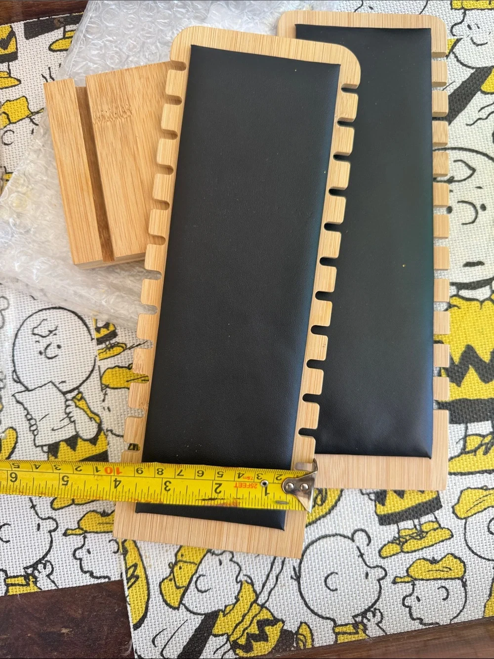 Bamboo & Black Faux Leather Jewelry Display  - Set of 2